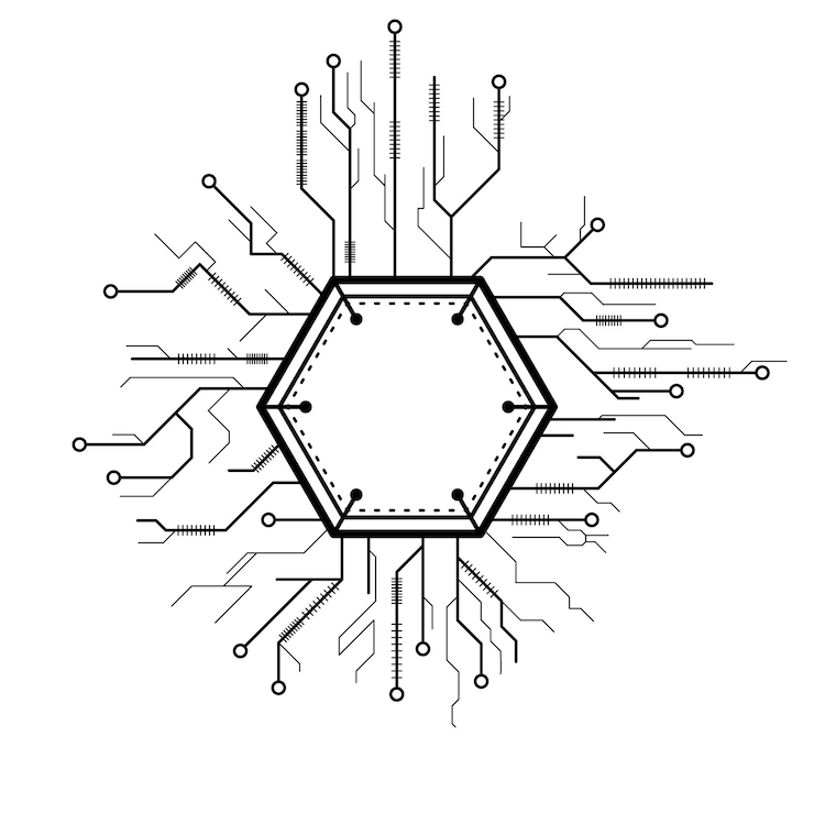 Wektor streszczenie czarna linia prosta procesora, komputer, technologia doodle element konspektu wektor styl projektu