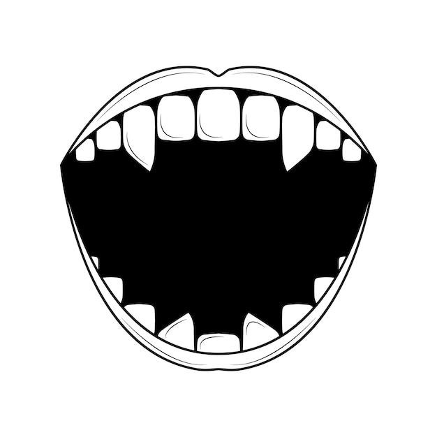 Plik wektorowy streszczenie czarna prosta linia ludzie ludzki uśmiech otwarte usta z zębami i językiem doodle zarys