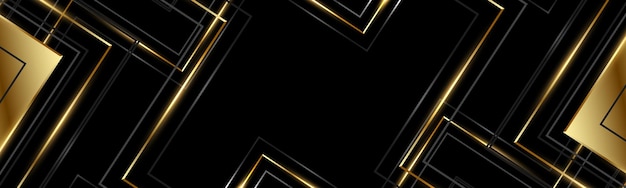 Streszczenie czarno-złote szerokie luksusowe tło z geometrycznymi kształtami