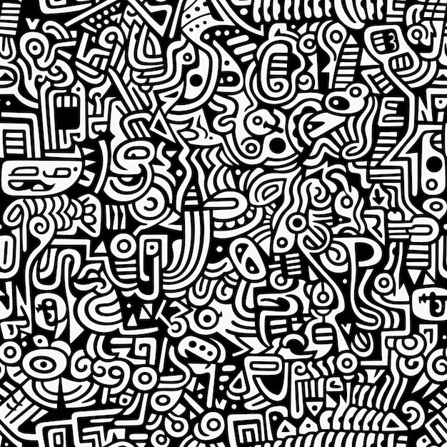 Streszczenie doodle graffiti tło wzór czarno-biały