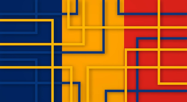 Streszczenie Geometryczne Paski Kwadratowe Linie Papercut Tło Z Flagą Czadu