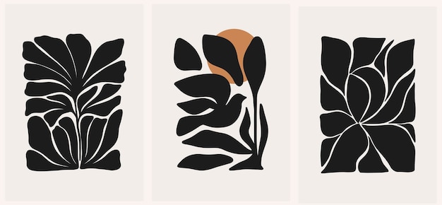 Streszczenie groovy kwiatowy plakaty Nowoczesne modne Matisse minimalistyczny styl Ręcznie rysowane projekt tapety dekoracje ścienne drukuj pocztówkę szablon okładki banner