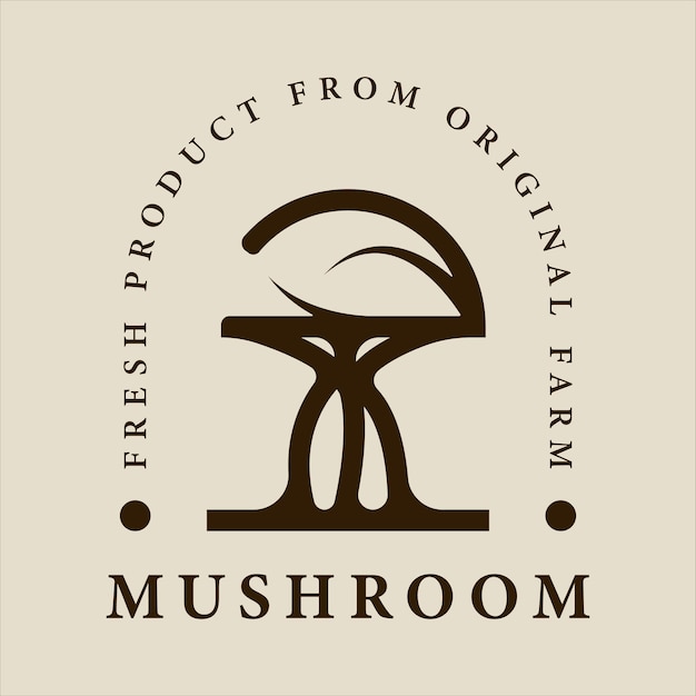 Streszczenie Grzyb Logo Linia Vintage Wektor Ilustracja Szablon Ikona Projekt Graficzny żywności Ekologicznej Znak Lub Symbol Produktu Rolnego W Stylu Retro