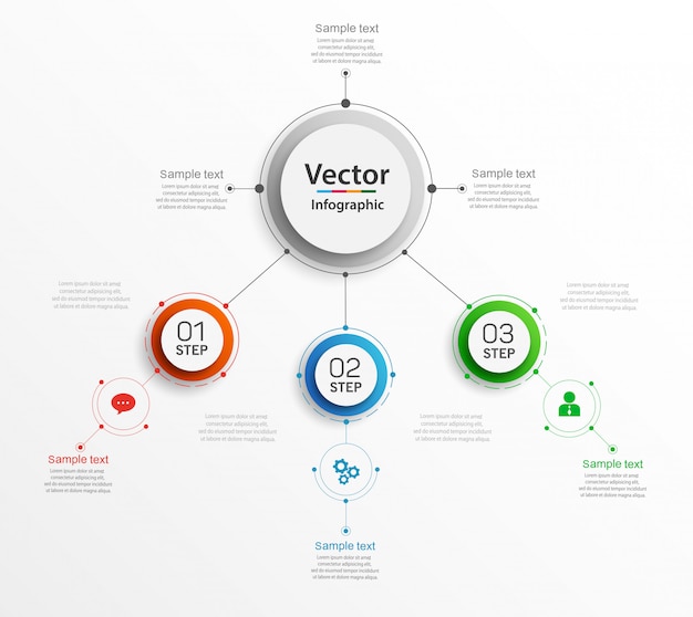 Streszczenie Infografiki Szablon Z Kolorowych Kółek I 3 Kroki