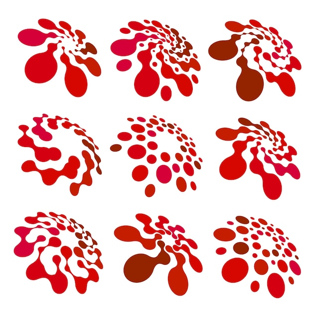 Streszczenie Koło Zestaw Logotypu Czerwona Kropkowana Okrągła Na Białym Tle Kolekcja Logo Chem Ikona Wirusa Niezwykłe Słońce F