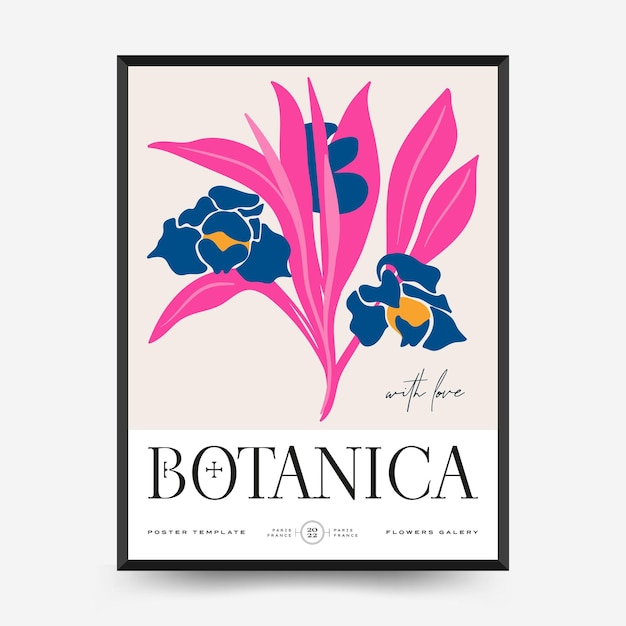 Streszczenie Kwiatowy Plakaty Szablon Nowoczesny Modny Matisse Minimalistyczny Styl Różowe I Niebieskie Kolory Ręcznie Rysowane Projekt Tapety ścienne Wystrój Wydruku Pocztówka Okładka Szablon Transparent