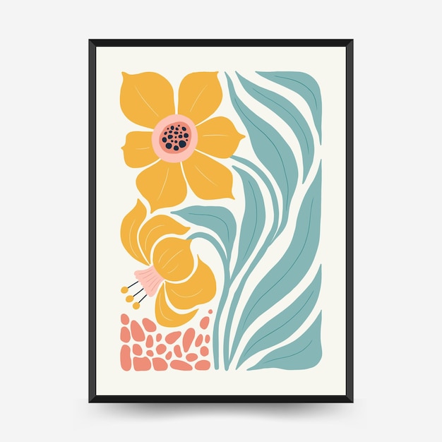 Streszczenie Kwiatowy Plakaty Szablon. Nowoczesny, Modny, Minimalistyczny Styl Matisse.