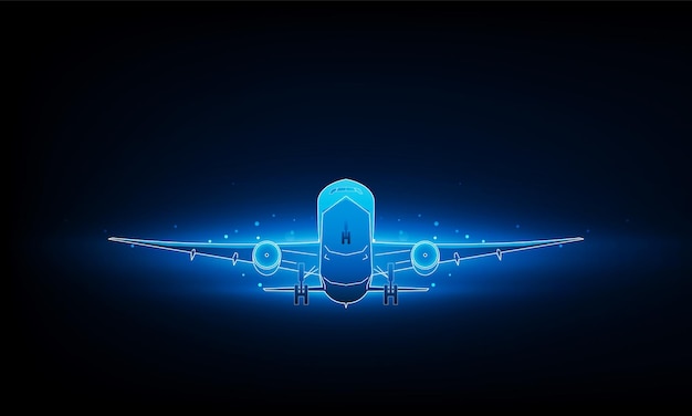 Plik wektorowy streszczenie lekki samolot leci podróż transportem lotniczym otwarte miasto technologia światła tło hitech koncepcja komunikacji innowacja tło wektor projekt