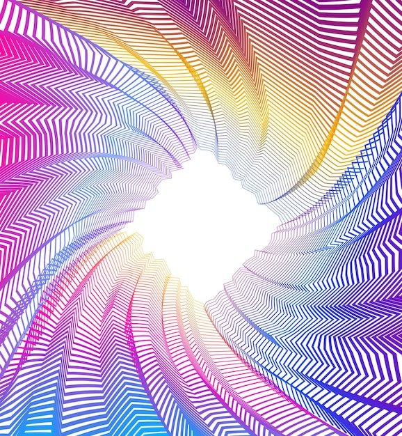Streszczenie liniowe teksturowane tło wektor dla projektu, psycho hipnotyczne futurystyczne 3d przestrzeń wewnątrz pudełka lub pokoju. Fantastyczna psychodeliczna modna nowoczesna sztuka optyczna, optyczna iluzja wymiarowa.