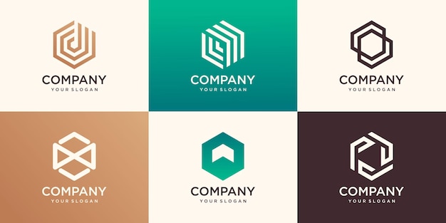 Streszczenie logo Hexagon z koncepcją paska, szablon logo nowoczesnej firmy