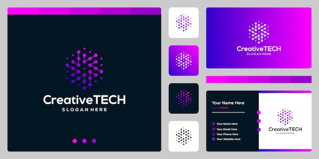 Streszczenie logo inspiracji ze stylem technicznym i kolorem gradientu. Szablon wizytówki