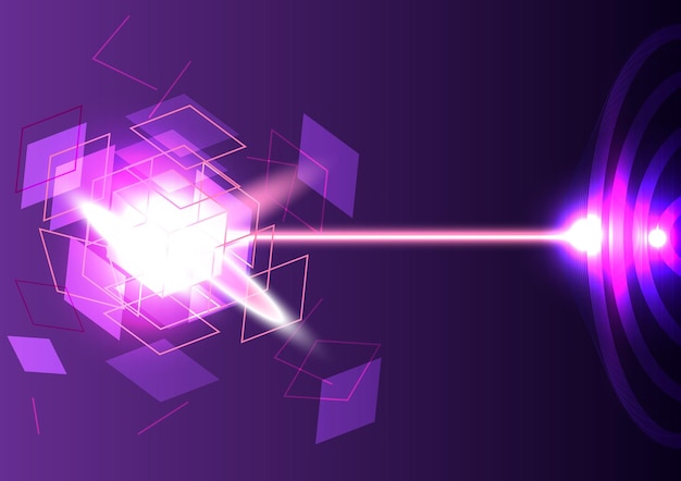 Streszczenie neonowe tło Laser strzela do eksplozji kostki Fioletowy ekran dla futurystycznej technologii