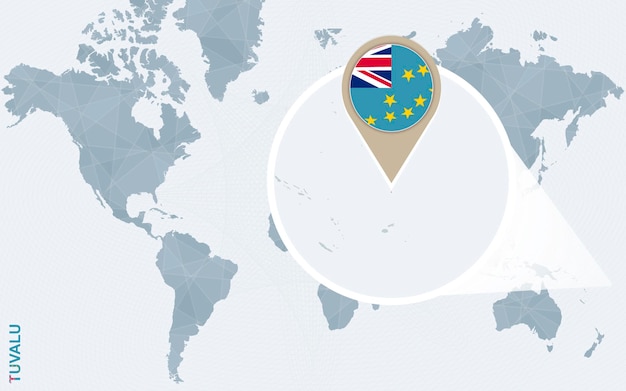 Streszczenie Niebieska Mapa świata Z Powiększoną Flagą I Mapą Tuvalu Tuvalu Ilustracja Wektorowa