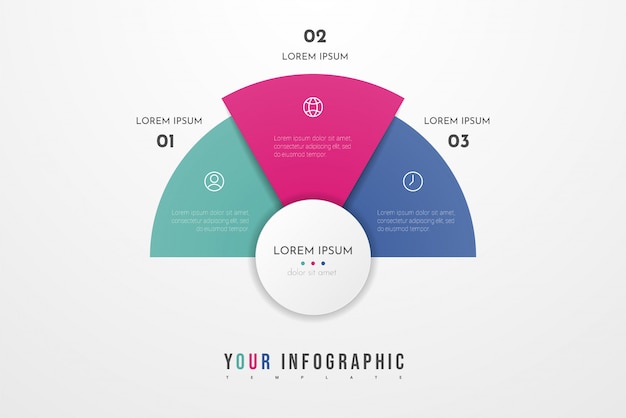 Streszczenie Nowoczesny Szablon Do Tworzenia Infografiki Z Trzema Opcjami. Wykres Kołowy. Może Być Stosowany Do Układu Przepływu Pracy, Prezentacji, Raportów, Wizualizacji, Schematów, Projektowania Stron Internetowych, Edukacji.