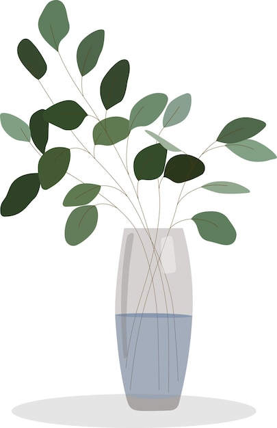 Plik wektorowy streszczenie nowoczesny wazon z kartą liści eukaliptusa, zielone rośliny domowe. ekologiczny wystrój domu