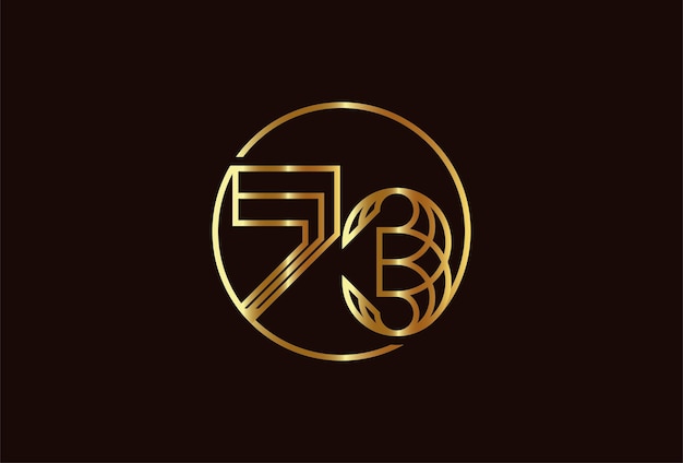 Streszczenie Numer 73 Złote Logo, Styl Linii Monogram Numer 73 Wewnątrz Okręgu