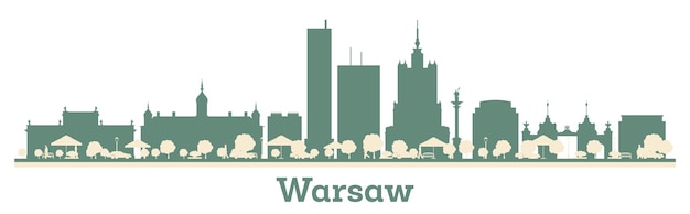 Plik wektorowy streszczenie panoramę miasta warszawa polska z kolorowymi budynkami