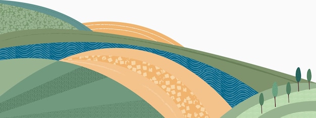 Streszczenie Pole Kolaż Tła Agro Ziemia Tło Ziemia Uprawna Krajobraz Wektor Ilustracja Z Teksturą Orientalny Dekoracyjny Transparent Eco Design Zielony Wiejski