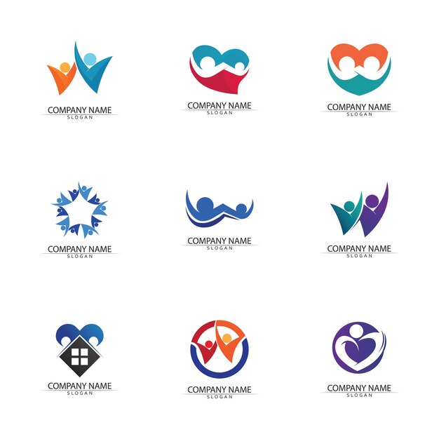 Streszczenie Projektowanie Logo Ludzizabawni Ludziezdrowi Ludziesportspołeczność Ludzi Symbol Ilustracji Wektorowych
