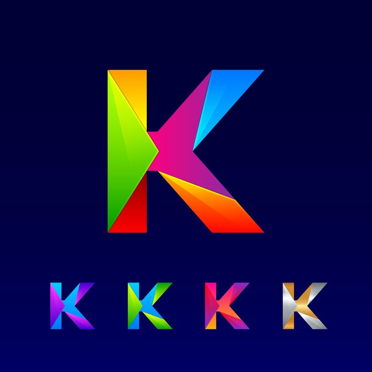 Wektor streszczenie projektu logo litery k z 3d błyszczącym kolorowym i gradientem dla firmy biznesowej