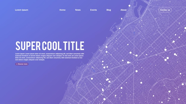 Streszczenie Projektu Strony Docelowej Z Dużymi Danymi Mapy Miasta. Szablon Strony Internetowej Lub Aplikacji.