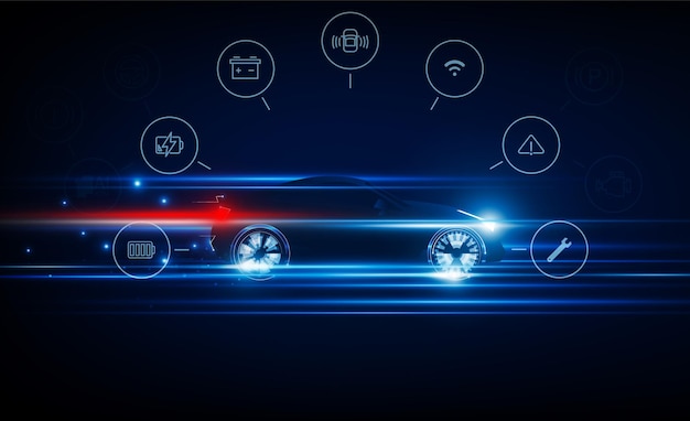 Streszczenie Samochód elektryczny ładowany na stacji ładującej Światło z technologii szybka komunikacja Hitech koncepcja innowacji tło wektor projekt