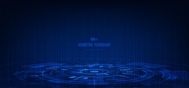 Streszczenie tech interfejs szablonu niebieskiego stylu geometrycznego z mocą. Nakładanie się ciemnego koloru tła.
