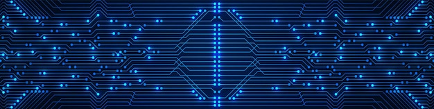 Streszczenie Technologia Tło Niebieski Wzór Płytki Drukowanej Z Linią Mikroprocesorową światła Elektrycznego