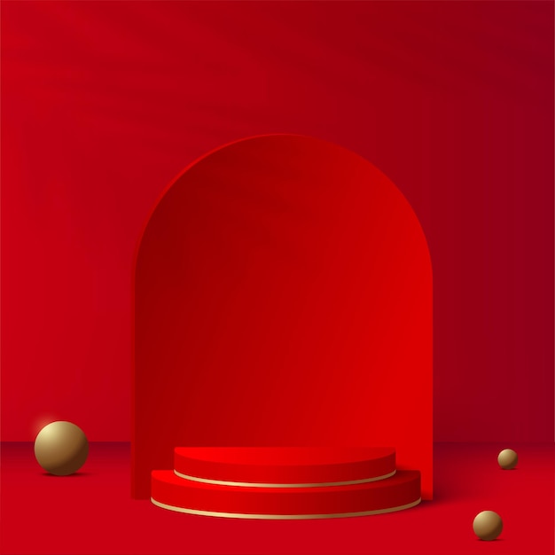 Streszczenie Tło Z Czerwonym Kolorem Geometryczne Podium 3d. Ilustracja Wektorowa