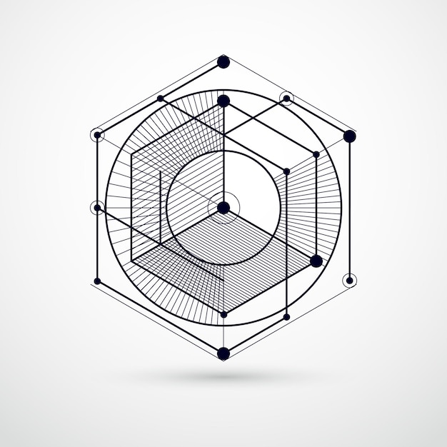 Plik wektorowy streszczenie wektor geometryczne czarno-białe tło z kostkami i innymi elementami. kompozycja kostek, sześciokątów, kwadratów, prostokątów i elementów abstrakcyjnych. idealne tło dla twoich projektów