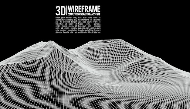 Streszczenie Wektor Krajobraz Tło Cyberprzestrzeni Krajobraz Siatka D Technologia Ilustracji Wektorowych