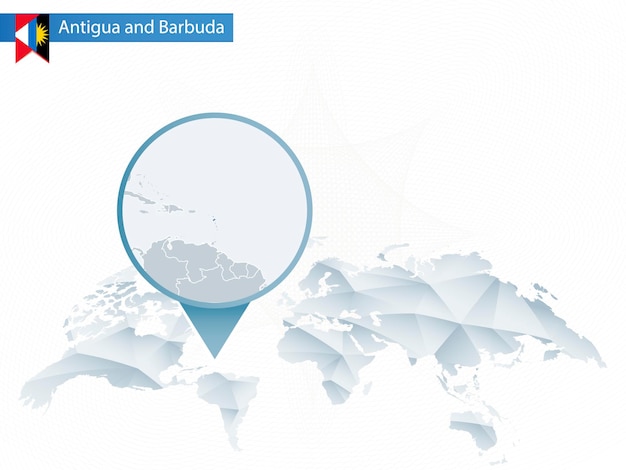 Streszczenie Zaokrąglona Mapa świata Z Przypiętą Szczegółową Mapą Antigua I Barbuda Ilustracja Wektorowa
