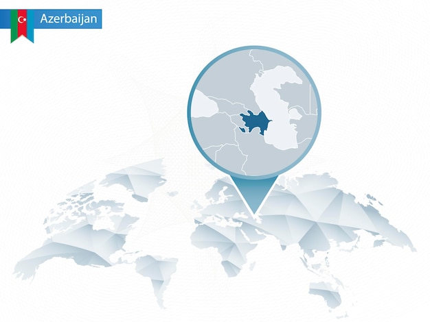 Streszczenie Zaokrąglona Mapa świata Z Przypiętą Szczegółową Mapą Azerbejdżanu. Mapa I Flaga Azerbejdżanu. Ilustracja Wektorowa.
