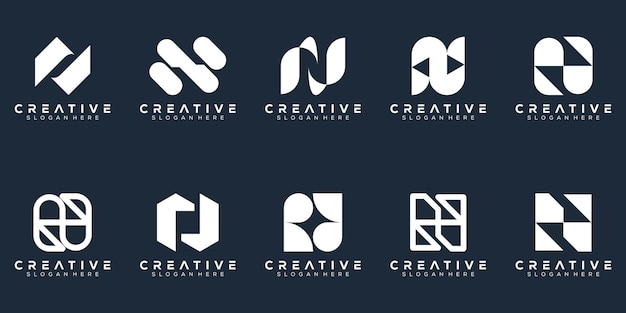 Streszczenie Zestaw Monogram Litera N Projektowanie Logo