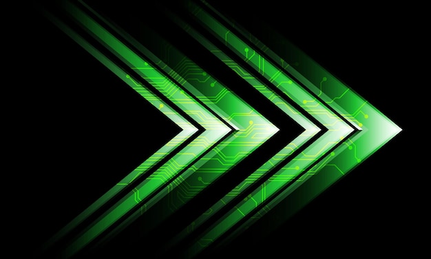 Streszczenie zielony obwód strzałki kierunku czarny projekt nowoczesnej technologii futurystyczny wektor tła