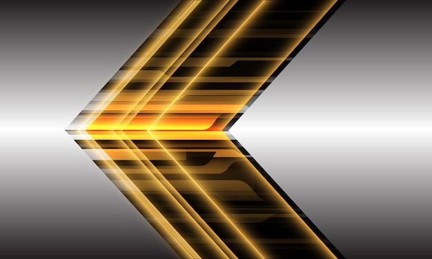 Streszczenie żółte światło cyber strzałka kierunek geometryczny dynamiczny na srebrnym designie nowoczesny futurystyczny