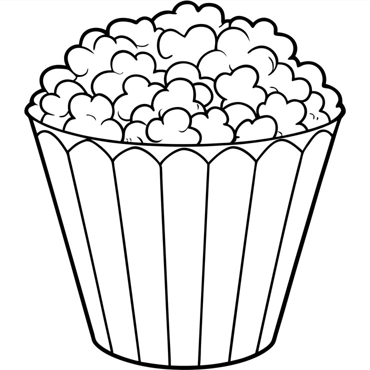 Strona do malowania dla dzieci z wektorowym projektem popcornu
