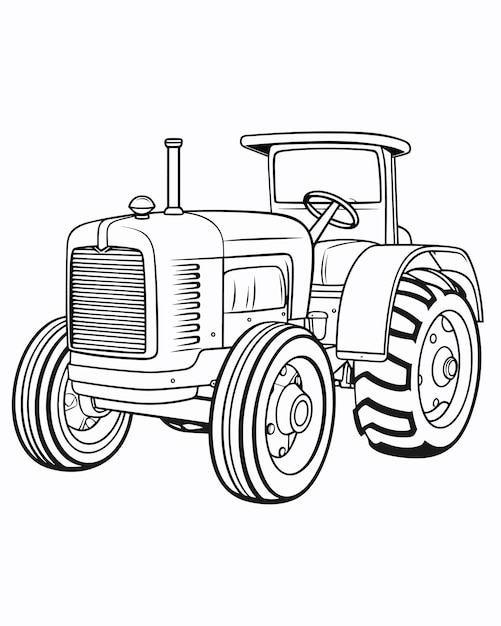 Plik wektorowy strona do malowania słodki ciągnik z kreskówek ciągnik rolniczy czarno-biała strona do koloryzacji