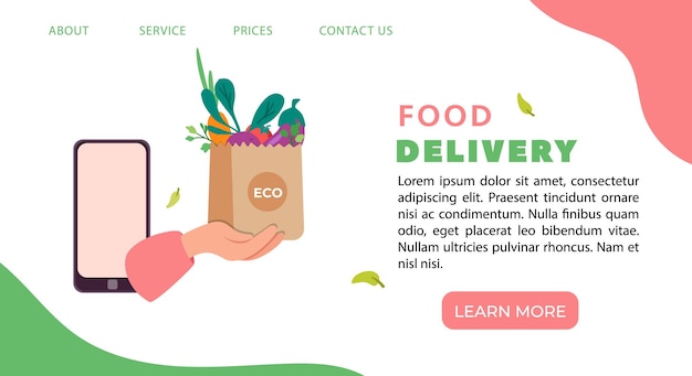 Strona Docelowa Do Zamówienia I Dostarczenia Baneru Do Projektowania żywności Ekologicznej Online