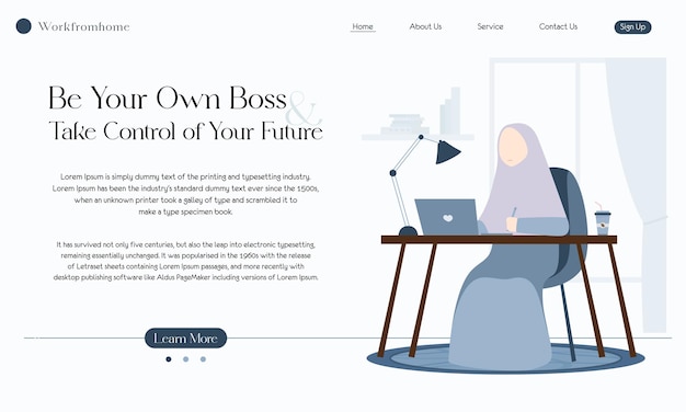Plik wektorowy strona docelowa muslimah pracująca z domu