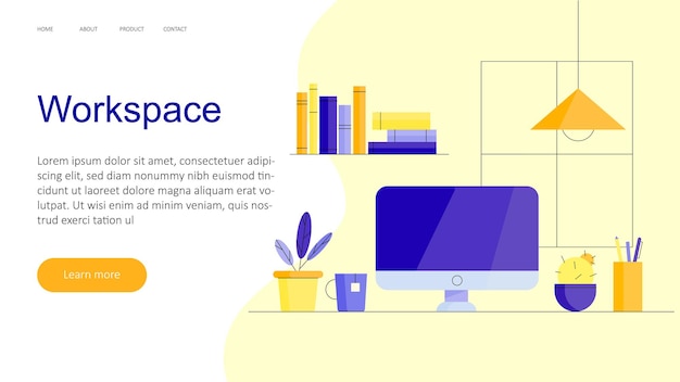 Strona docelowa obszaru roboczego Designer home office freelancer miejsce pracy z monitorem komputerowym