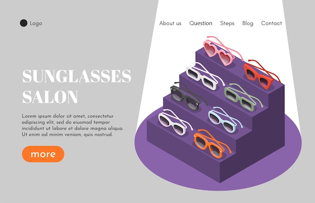 Plik wektorowy strona docelowa okularów przeciwsłonecznych w widoku izometrycznym