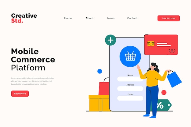 Plik wektorowy strona docelowa platformy handlu mobilnego dla koncepcji witryny