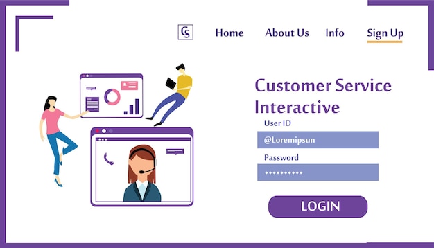 Strona Docelowa Strona Internetowa Obsługa Klienta Interaktywna, Call Center Dla Zakupów Online I Koncepcji Biznesowej Ilustracja Wektorowa Szablonu Projektu