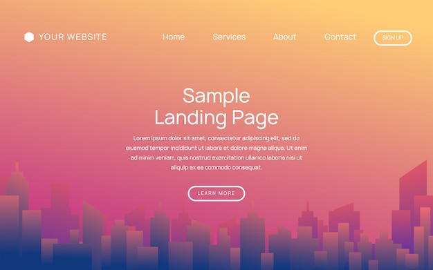 Plik wektorowy strona docelowa strony internetowej lub aplikacji mobilnej z ilustracją pejzaż miejski