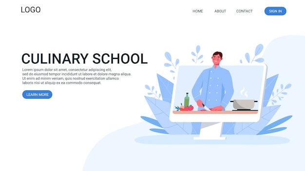 Plik wektorowy strona docelowa szkoły kulinarnej online