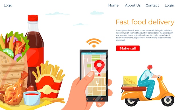 Plik wektorowy strona docelowa usługi dostawy fast foodów online