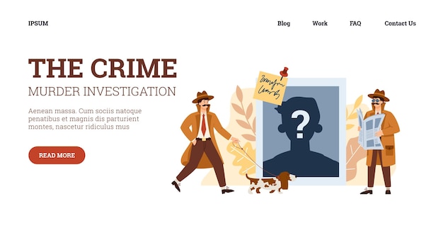 Plik wektorowy strona internetowa z detektywami badającymi przestępczość płaską ilustracją wektorową
