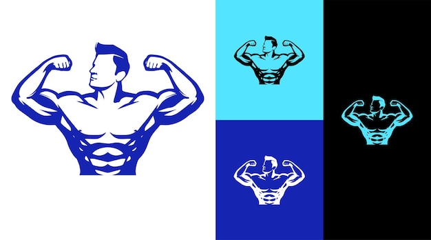 Strong Man Flex Muscle Fitness Gym Maskotka Ikona Logo Design Concept