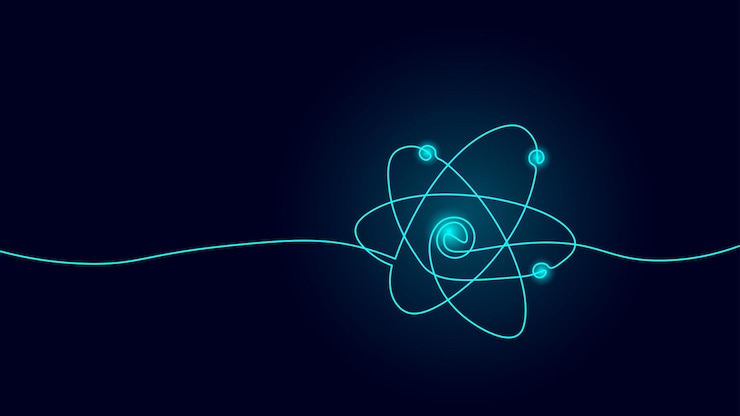 Wektor struktura atomu nauka znak elearning odległość absolwent online koncepcja low poly d render fizyka che
